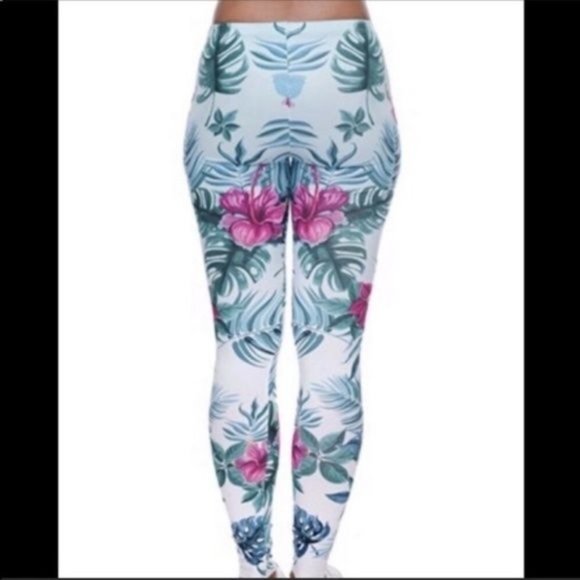 Callie 3D Paradisio: Leggings Floral Plant Graphic Navy & Mint - Picture 5 of 9